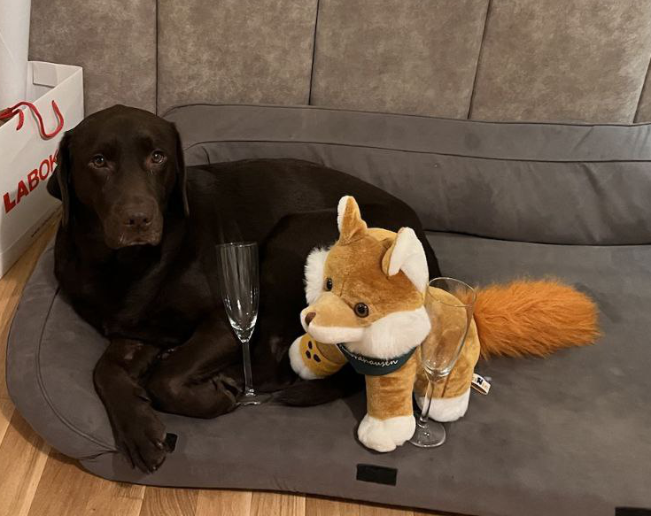 Alma und der Blindfuchs mit Sektgläsern