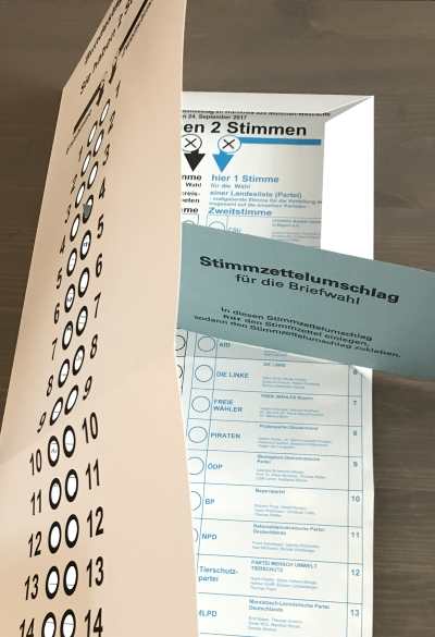 Der Wahlschein engelegt indie Wahlschablone