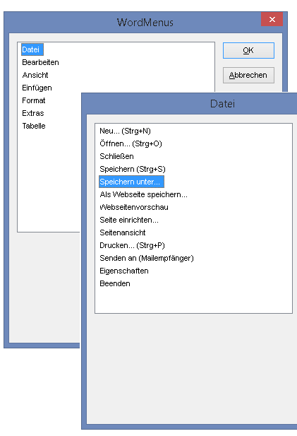 Nur eine von vielen ewWord Scripten, das nachgeahmte klassiche Menü