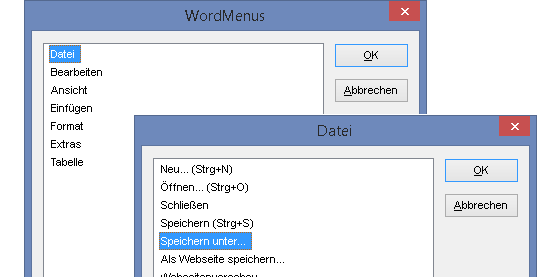 Nur eine von vielen ewWord Scripten, das nachgeahmte klassiche Menü